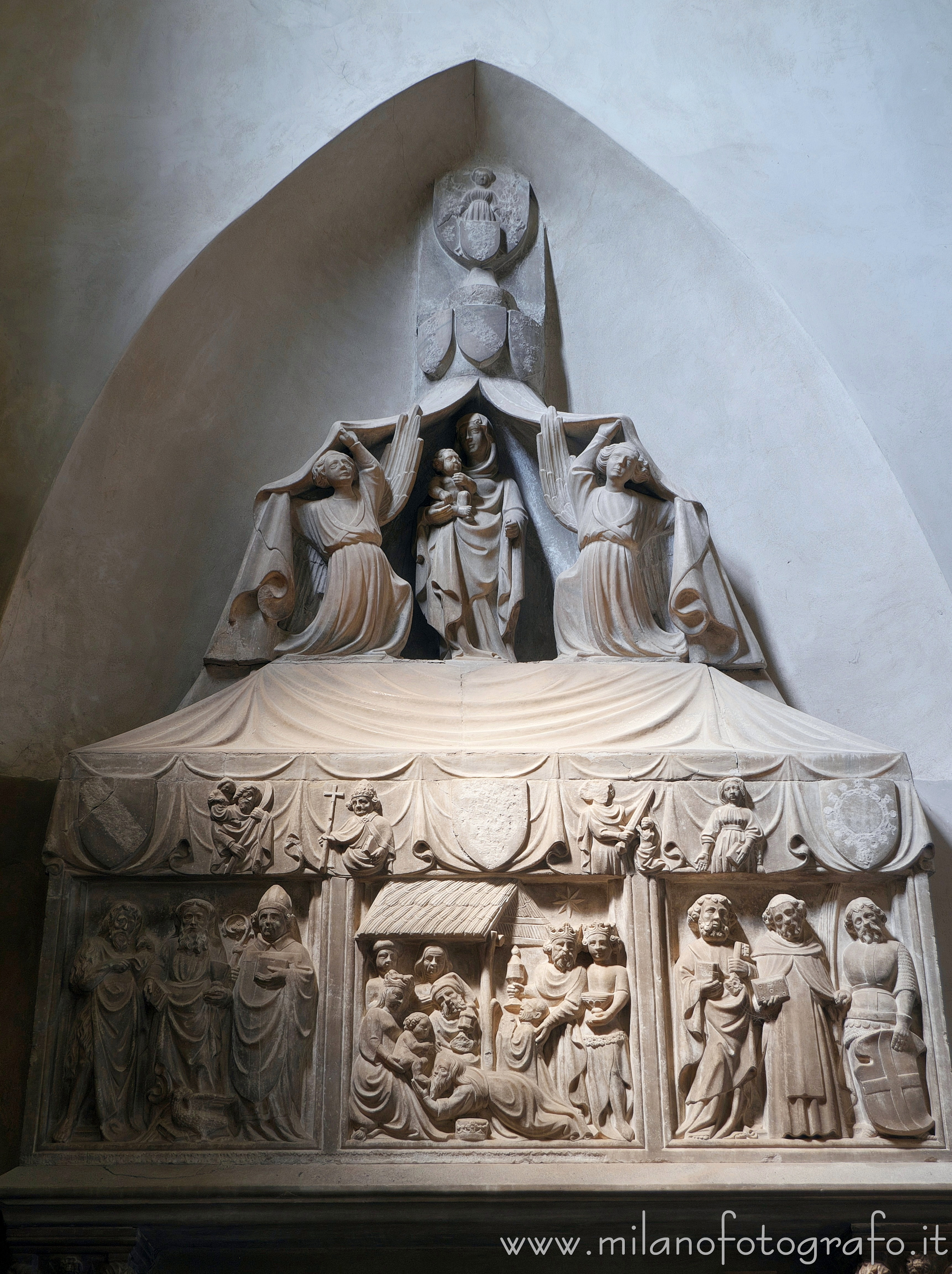 Milan (Italy) - Sarcophagus of the Sepulchral monument of Gaspare Visconti in the Basilica of Sant'Eustorgio